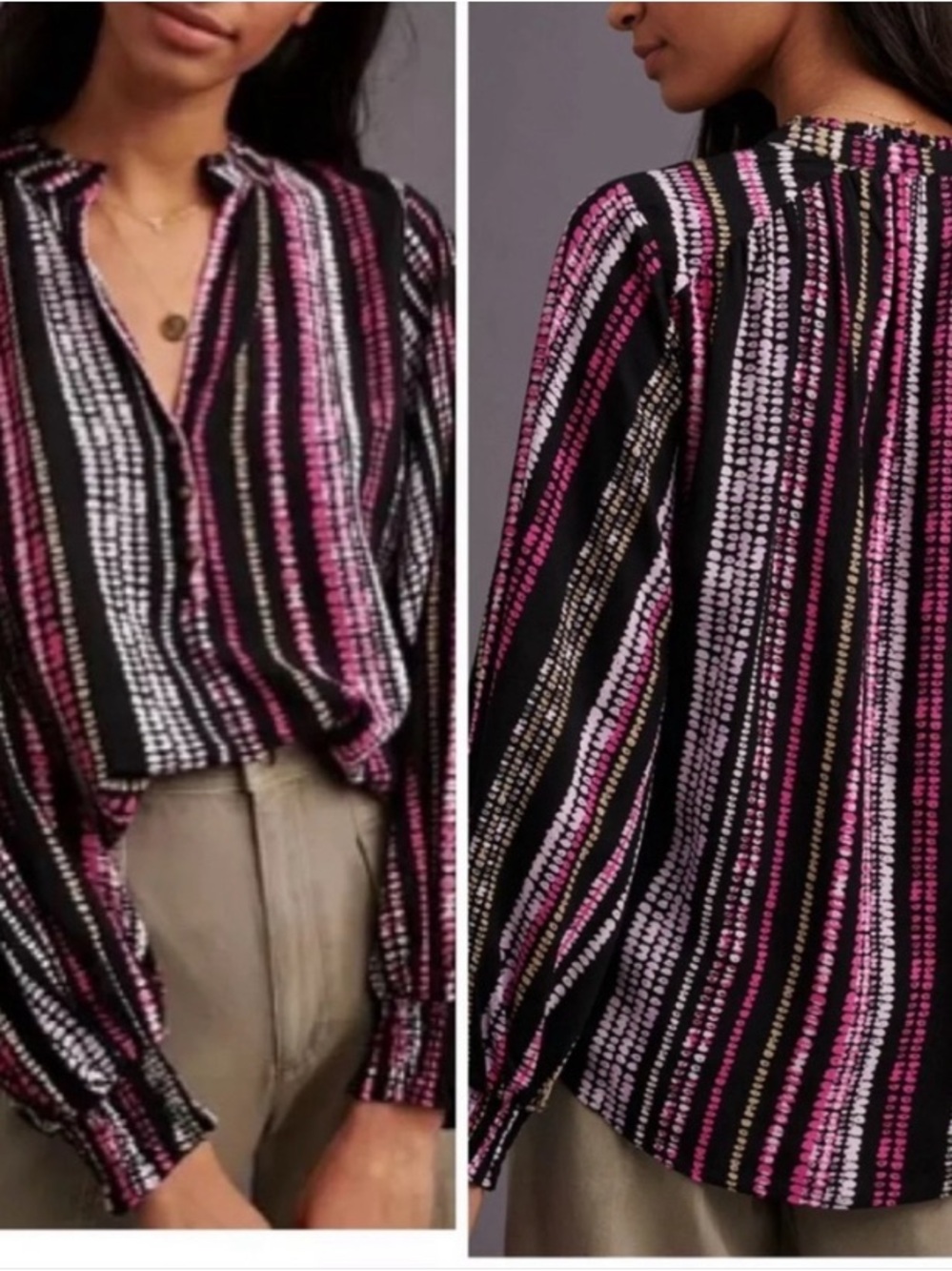 Anthropologie Maeve Colette Black Pink Peasant Button Blouse Boho Size Small - Picture 7 of 7
